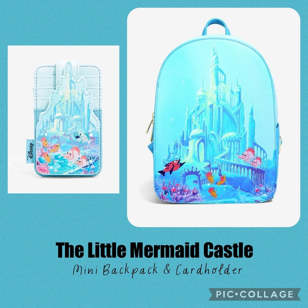 LOUNGEFLY The Little Mermaid Castle Mini Backpack & Cardholder